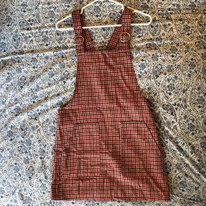 Forever 21 Red Gingham Buckle Overall Dress